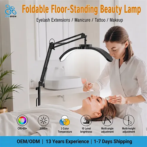 224 LEDs Floor-standing Foldable Half Moon Beauty Lamp 3000-6500K Dimmable Lash Light with Extendable Stand for Salon Tattoo